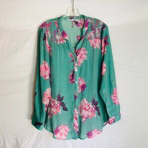 Figueroa & Flower Fig Anthropologie Womens Large Floral Boho Button Up Tunic Top